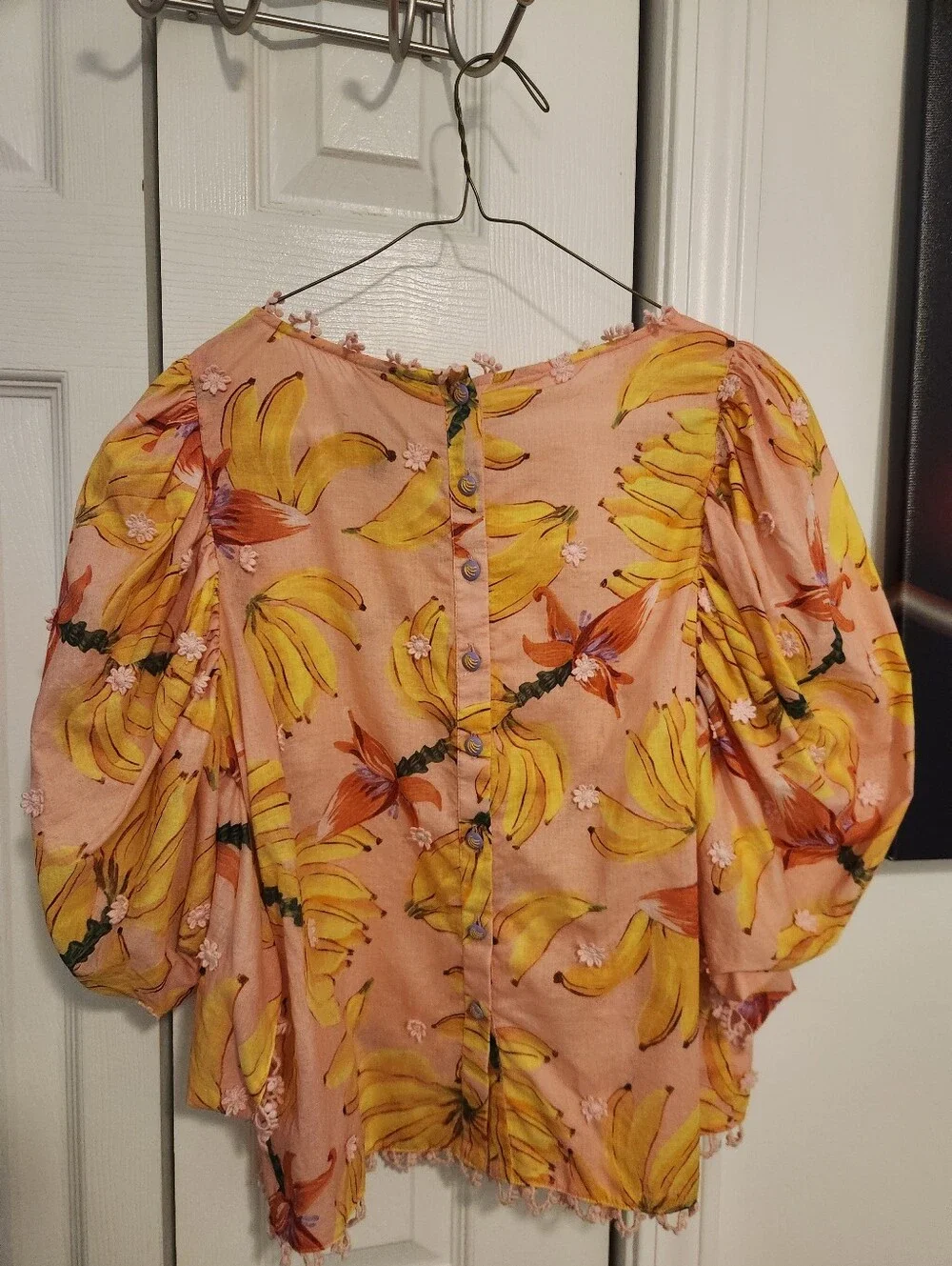 FARM Rio Pink Banana-Print Puff-Sleeve Blouse - XS - Picture 5 of 12